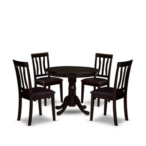 5-Piece Round Cappuccino Finish Solid Wood Top Dining table with 4 Chairs with - 1 of 4
