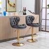 Kumasinova Set of 2 Tufted Velvet Counter Height Bar Stools – Adjustable Height, Swivel Bar Stools with Gold Base for Kitchen Island, Home Bar - 2 of 4
