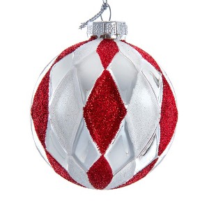 Kurt Adler 80MM Glass Red, White and Silver 6-Piece Ball Ornament Set - 1 of 4