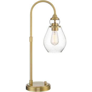 Possini Euro Design Vaile 27" Tall Traditional Desk Lamp Dual USB Ports Warm Gold Metal Single Glass Clear Shade Home Office Living Room Charging