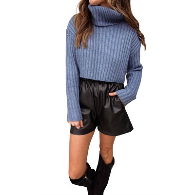 Women's Turtleneck Cropped Sweater - Cotton Candy