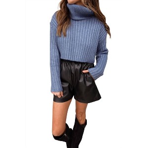 Women's Turtleneck Cropped Sweater - Cotton Candy - 1 of 4