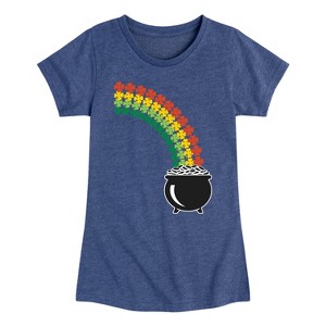 Girls' - Instant Message - St. Patrick's Day Follow the Clover Rainbow to a Pot of Gold Fitted Short Sleeve Graphic T-Shirt - 1 of 4