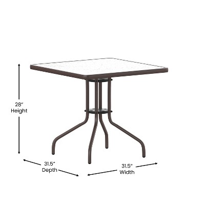 31.5" Clear Tempered Glass Square Outdoor Dining Table with Steel Base