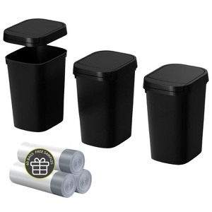 Aoibox 3 Pack Slim Trash Can with Lid, 2.6 Gallon Pop-Up Garbage Bin, Plastic Wastebasket for Bathroom, Bedroom, Office, Kitchen, Toilet (Matte Black) - 1 of 4