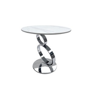 HomeRoots 21" White And Silver Stone And Stainless Steel Round Pedestal End Table - 1 of 4