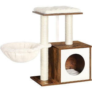 FEANDREA Woody Wonders Small Cat Tree for Kittens, Modern Cat Tower Cat Condo with Scratching Posts, Rustic Brown and white - 1 of 4