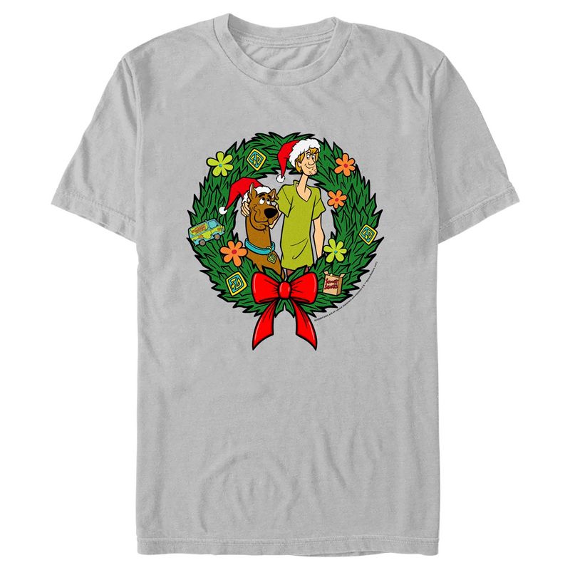 Men's Scooby Doo Christmas Shaggy and Scooby Wreath T-Shirt, 1 of 5