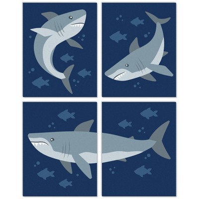 Big Dot of Happiness Shark Zone - Unframed Jawsome Ocean Kids Room Linen Paper Wall Art - 4 Ct Artisms 11 x 14 in