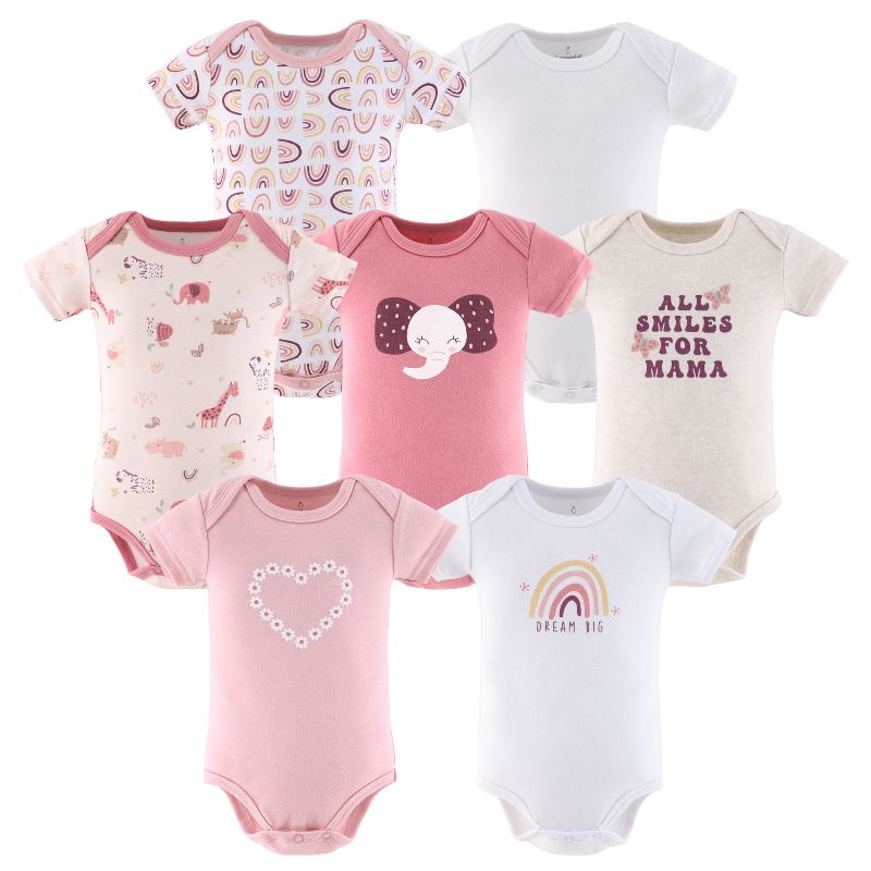 The Peanutshell Short Sleeve Baby Bodysuits for Girls, Rainbow Safari, 7-Pack,  Newborn to 24 Months, 1 of 7
