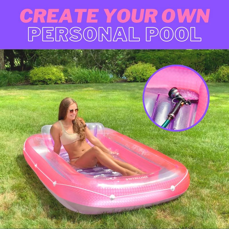 SWIMLINE ORIGINAL Suntan Tub Classic Edition Inflatable Floating Lounger Pink, Tanning Pool Hybrid Lounge, Comfort Pillow, Fill With Water, 6 of 8