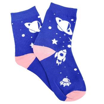 Blue Space Socks With Planets and Rocket Ship Socks (Tween Sizes, Small) from the Sock Panda