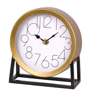 Aoibox Modern Golden Table Clock on Stand, Decorative Desk & Shelf Clock, Silent Mantel Clock for Living Room, Bedroom, Desk, Gift (Gold) - 1 of 4