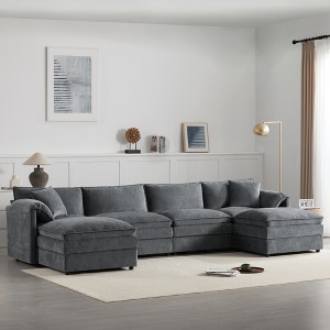 SKRAN L Shaped Cloud Chenille Modular Sectional Sofa with Double Cushions with Movable Ottoman,Indoor Furniture for Living Room - 1 of 4