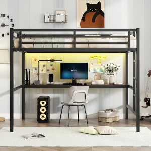Ridstar 77.6 in. W Metal Full Size Loft Bed-Black - 1 of 4
