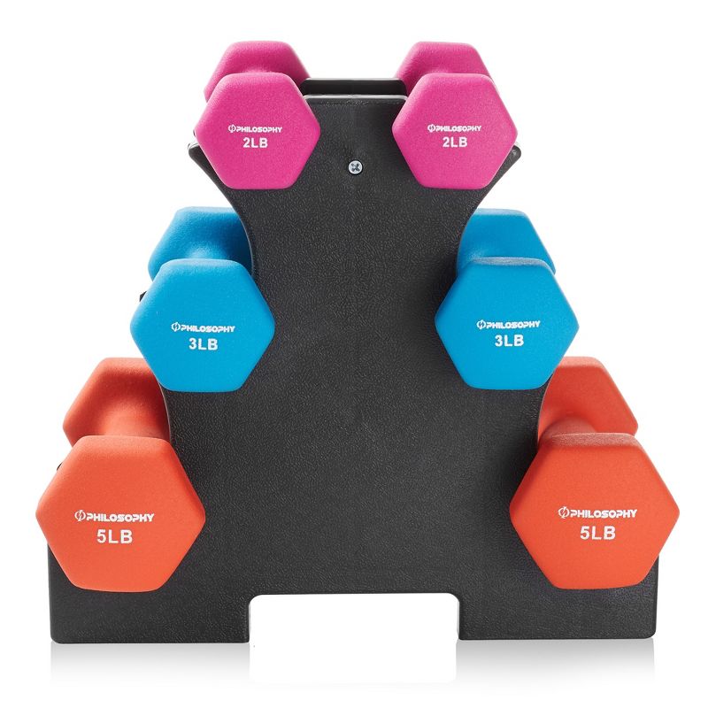 Philosophy Gym Neoprene Dumbbell Hand Weights, Set of 6 with Stand, 2 of 8
