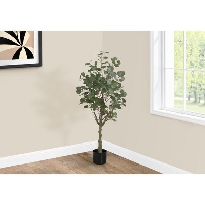 Monarch Specialties Artificial Plant 46 inch Tall Eucalyptus Tree Indoor Faux Fake Floor Greenery Potted Decorative Green Leaves Black Pot