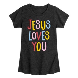 Girls' - Instant Message - Jesus Loves You Fitted Short Sleeve Graphic T-Shirt - 1 of 4