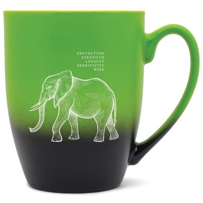 Elanze Designs 12 Ounce Ceramic Decorative Laser Engraved Giftable Novelty Tea Coffee Cup Mug Green and Black Elephant Protection Strength Loyalty