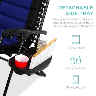 Oversized Zero Gravity Beach Lounger with Side Tray in Blue
