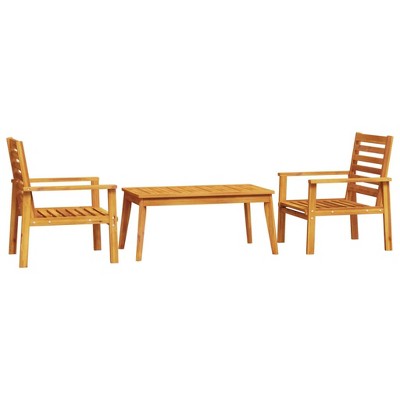 vidaXL 3 Piece Patio Lounge Set - Solid Acacia Wood Furniture for Garden/Patio - Scandinavian Design - Brown - Table and Two Chairs