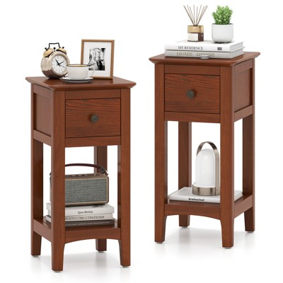 Tangkula 2PCS Nightstand 3-Tier Bedside Table w/ Open Storage Shelf & Narrow Side Table