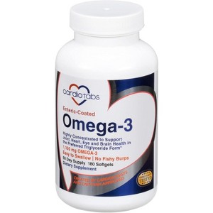 Cardiotabs Omega-3 Enteric-Coated Fish Oil, Triglyceride Form, 1100 mg Omega-3 Fatty Acids, No Fishy Burps, Small Softgels - 180 Count - 1 of 4