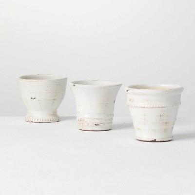 Sullivans Set of 3 Glazed Ceramic Pots 5"H Off-White