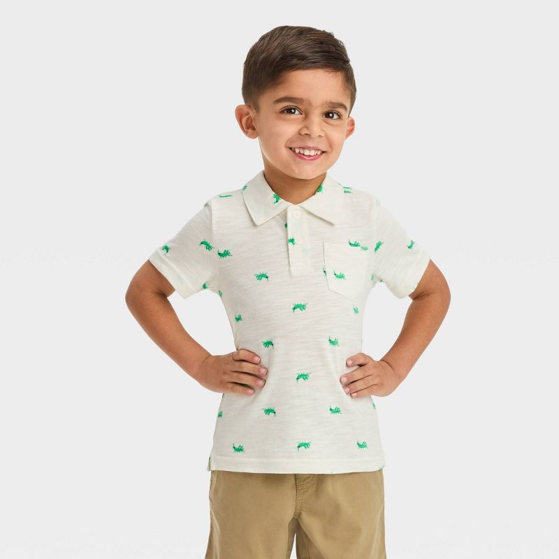 Toddler Boys' Short Sleeve Jersey Knit Polo Shirt - Cat & Jack™ Cream, 1 of 5