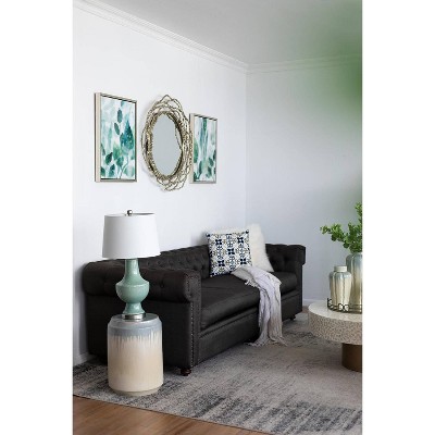 Green and White Acrylic Leaf Print Wall Art Set