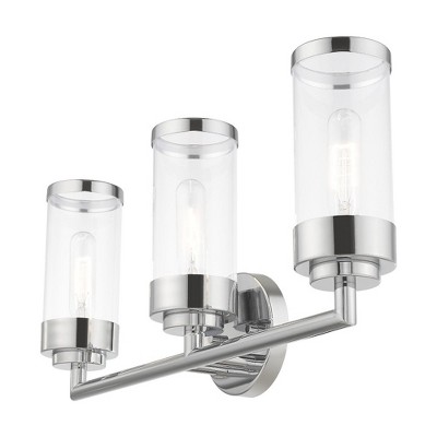 Hillcrest Polished Chrome 3-Light Vanity with Clear Glass Shades
