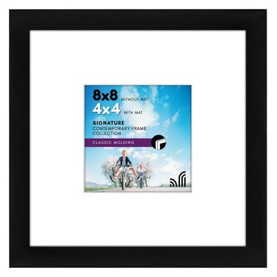 8x8 Black MDF Picture Frame - Easel stand included for tabletop or wall display with shatter-resistant glass.