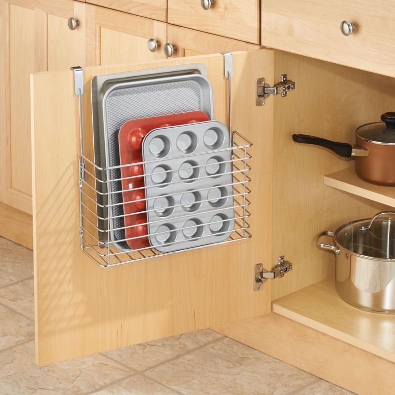 mDesign Metal Wire Kitchen Bakeware Over Door Organizer Basket, 2 of 9