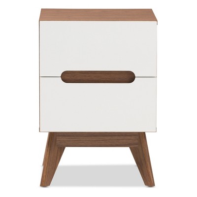 Calypso Mid-Century Modern White and Walnut 2-Drawer Nightstand