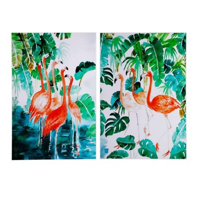 32" x 47" (Set of 2) Botanical Flamingos Wall Arts Pink - A&B Home