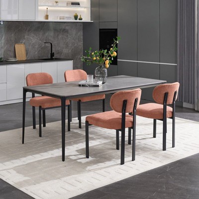 PexFix Modern Dining Room Chairs Set of 2 Mid-Century Upholstered Boucle Kitchen Dining Chairs Accent Side Chairs with Black Metal Legs Orange