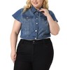 Agnes Orinda Women's Plus Size Denim Y2K Button Down Short Sleeve Streetwear Cropped Jean Jacket - 2 of 4
