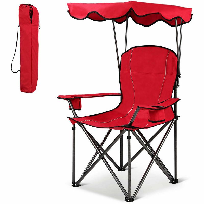 Costway Portable Folding Beach Canopy Chair W/ Cup Holders Bag Camping Hiking Outdoor, 3 of 11