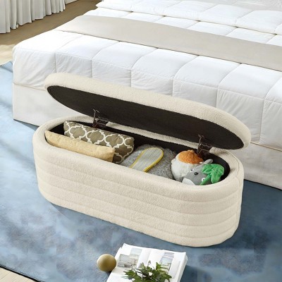 NicBex Modern 43" Boucle Fabric Storage Bench with Oval Shape for Bedroom and Living Room