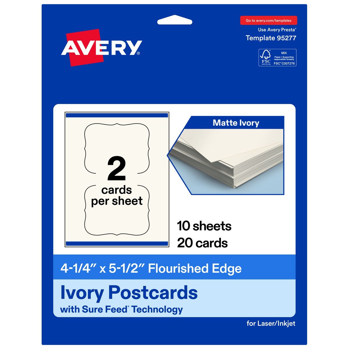 Avery 4-1/4" x 5-1/2" Rectangle Flourished Edge, Matte Ivory Postcards - thumbnail 9