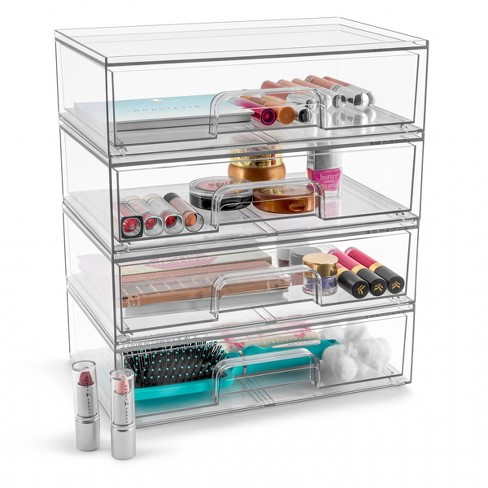 Sorbus 4 Pack Clear Acrylic Drawer Organizers - Makeup Case Pull-Out Drawers (12.1’’ Wide) - image 1 of 4