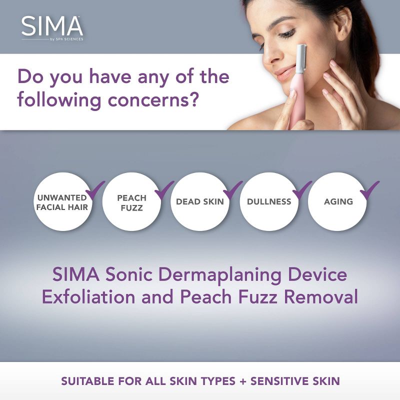 Spa Sciences SIMA Deluxe Sonic Dermaplaning Tool for Exfoliation &#38; Peach Fuzz Removal, 4 of 18
