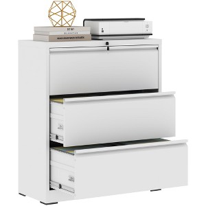 Munora - 3-Drawer Lateral File Cabinet with Lock - Wide Storage for Letter/Legal/A4 Files - White - 1 of 4