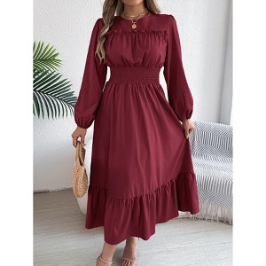 Clearlove Women's Long Sleeve Dress with Ruffle Accents & Defined Waist - 1 of 4