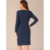 INSPIRE CHIC Women's Boat Neck Long Sleeves Ruched Wear to Work Midi Split Sheath Dress - 3 of 4