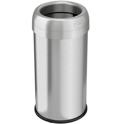 iTouchless Open Top Trash Can with Dual AbsorbX Odor Filters 16 Gallon Round Silver Stainless Steel