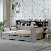 TIRAMISUBEST Wooden Twin/Full Size Daybed with Storage Shelves, Multi-functional Day Bed Frame Sofa Bed with Twin Size Trundle Bed and Study Desk - 3 of 4