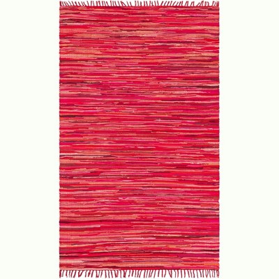 Handmade Red Striped Cotton and Synthetic Area Rug