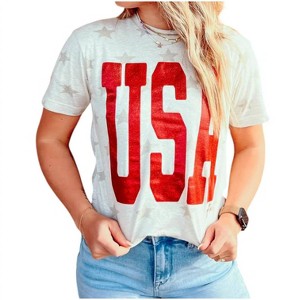 Women's USA Glitter T-Shirt - Prickly Pear TX - 1 of 3