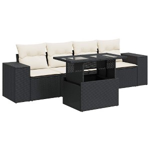 vidaXL Garden Sofa Set Black PE Rattan 5 Piece Set Adjustable Armrests - 1 of 4